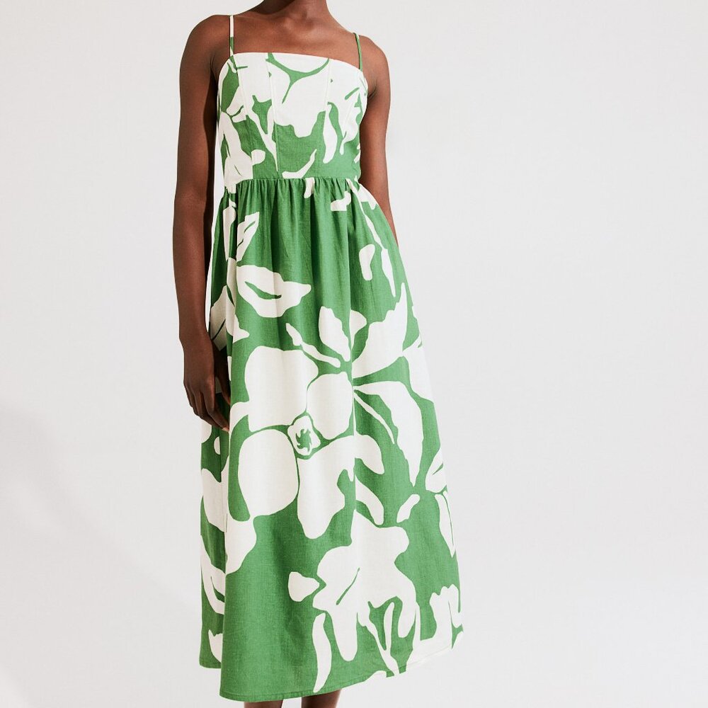 H & M Size Small Green/Floral Linen blend dress